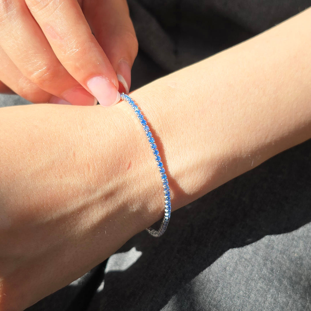 Blue Topaz Gemstone Silver Tennis Bracelet