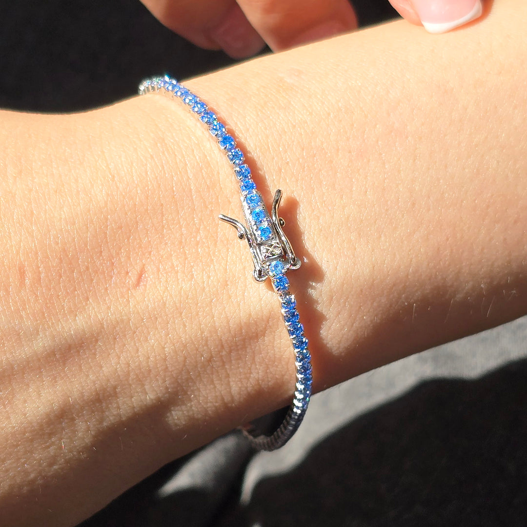 Blue Topaz Gemstone Silver Tennis Bracelet