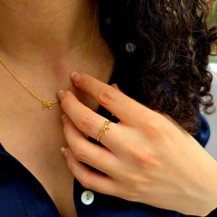 Bow Tie Bowknot Thin Gold Plated Stacking Ring