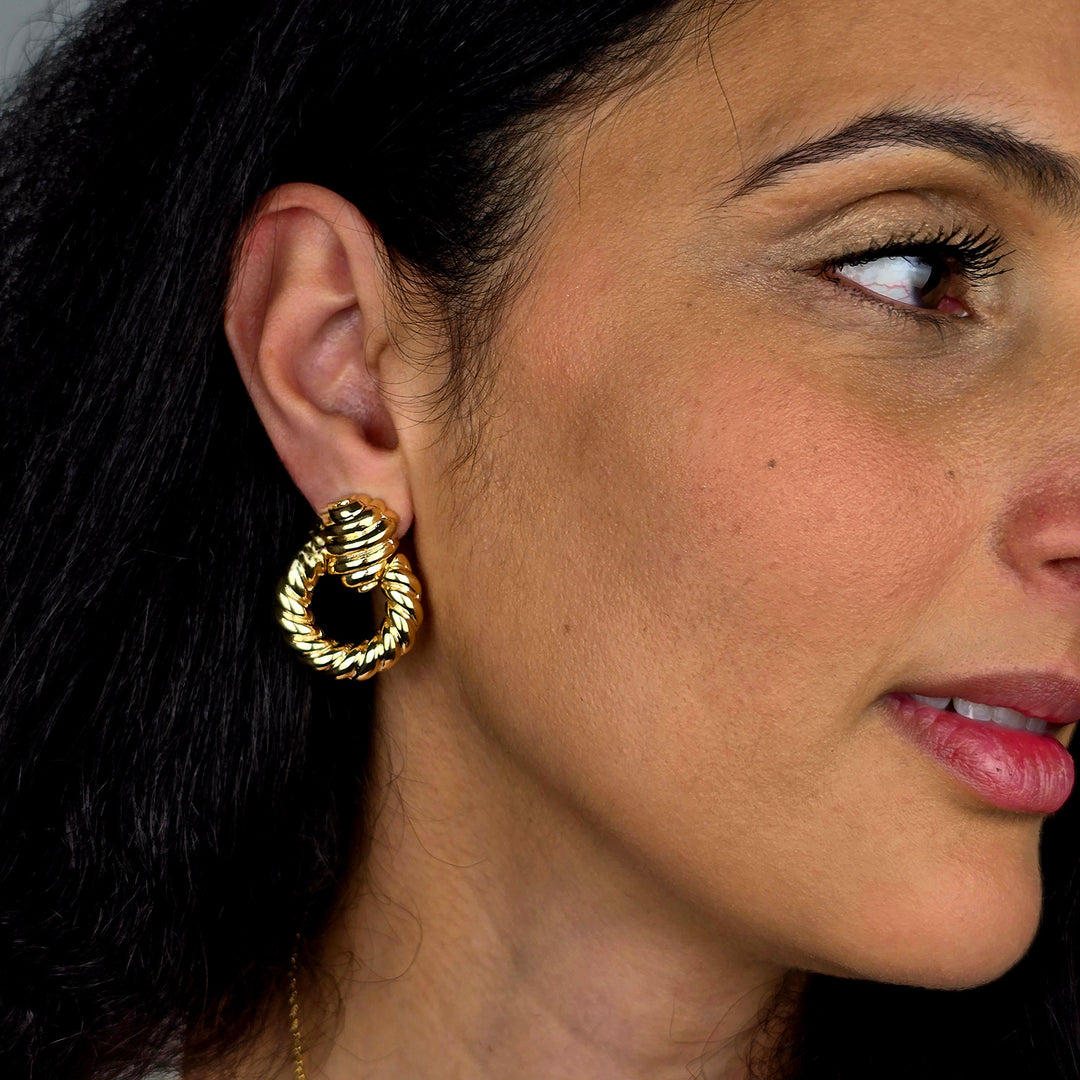 Chunky Croissant Textured Donut Dangle Gold Plated Earrings