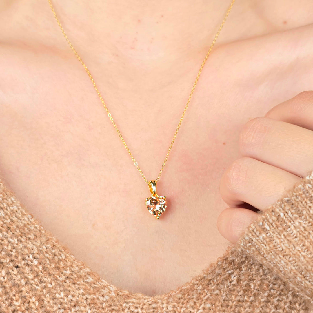 Citrine November Birthstone Love Heart Pendant Necklace