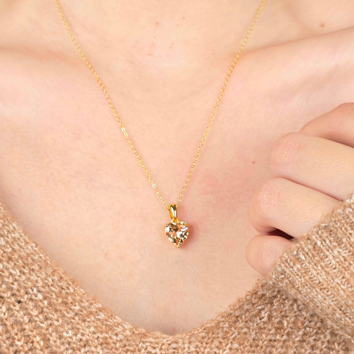 Citrine November Birthstone Love Heart Pendant Necklace