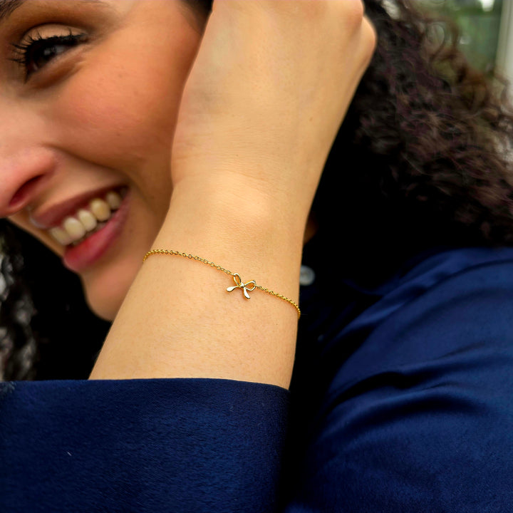 Dainty Bow Tie Bowknot Gold Plated Charm Bracelet