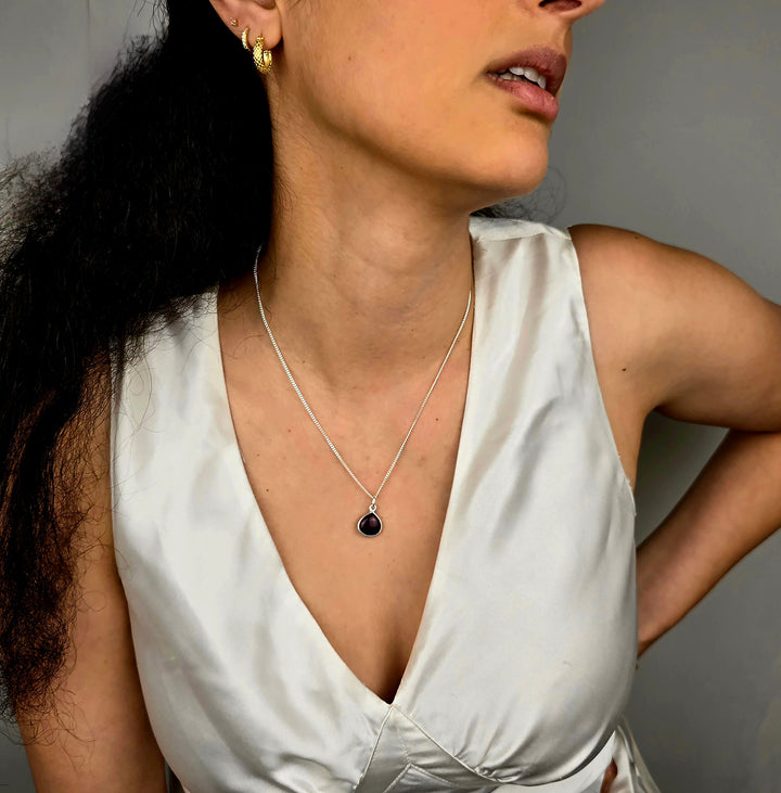 Dark Ruby 40th Birthday Gift Gem Silver Necklace