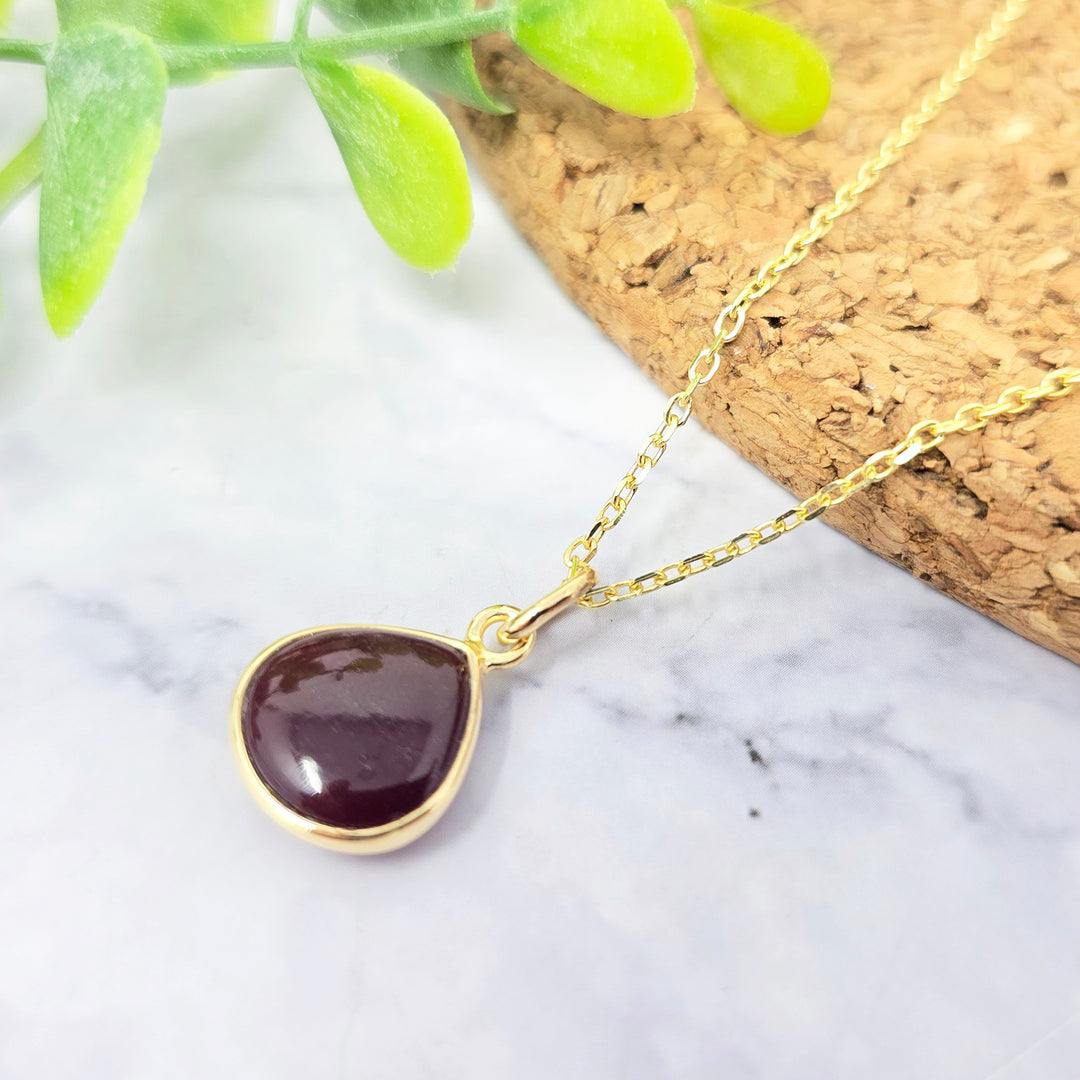 Dark Ruby 40th Birthday Gift Gemstone Gold Vermeil Necklace