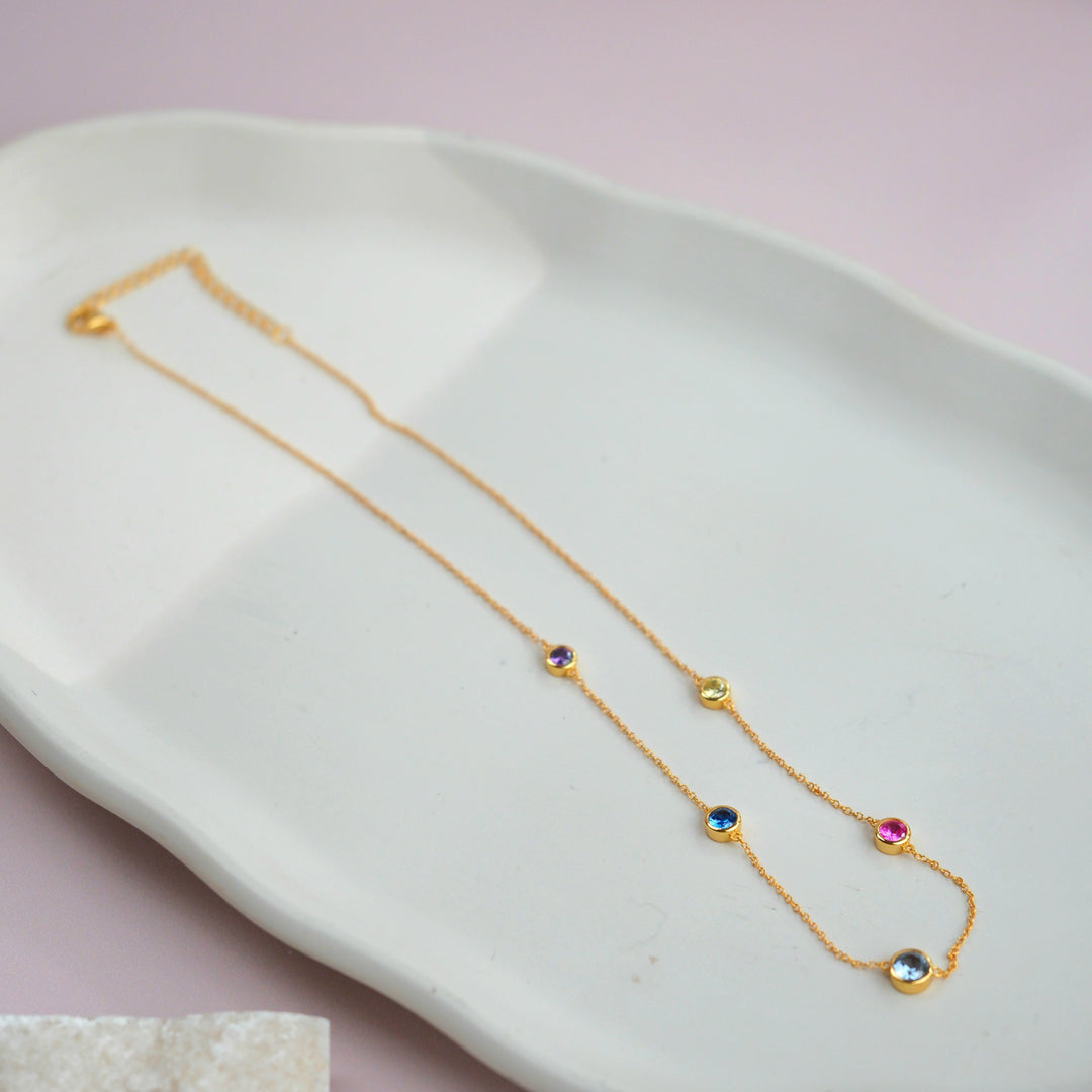 Delicate Multi Gemstone Crystal Gold Plated Necklace
