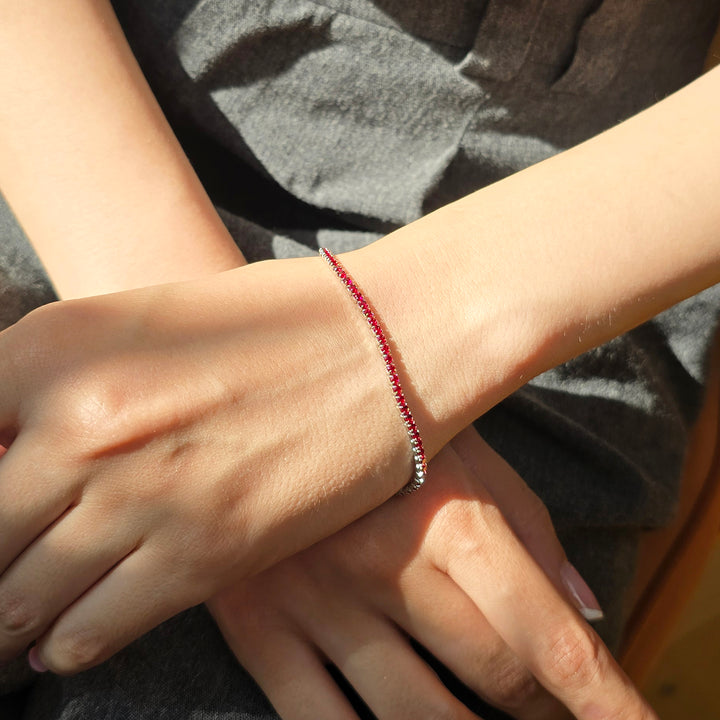 Garnet Gemstone Silver Tennis Bracelet