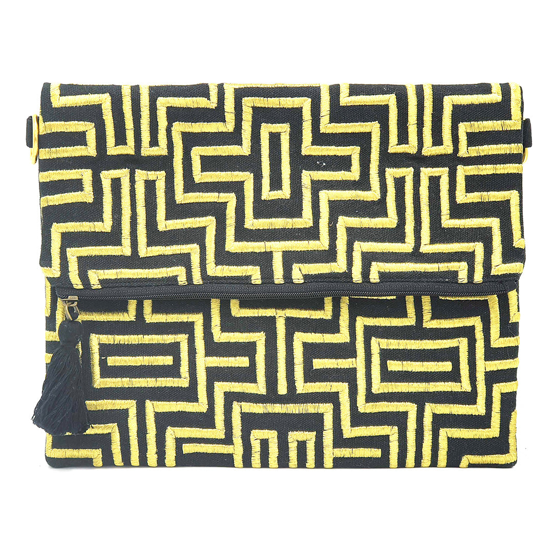 Black And Gold Fabric Purse Handbag
