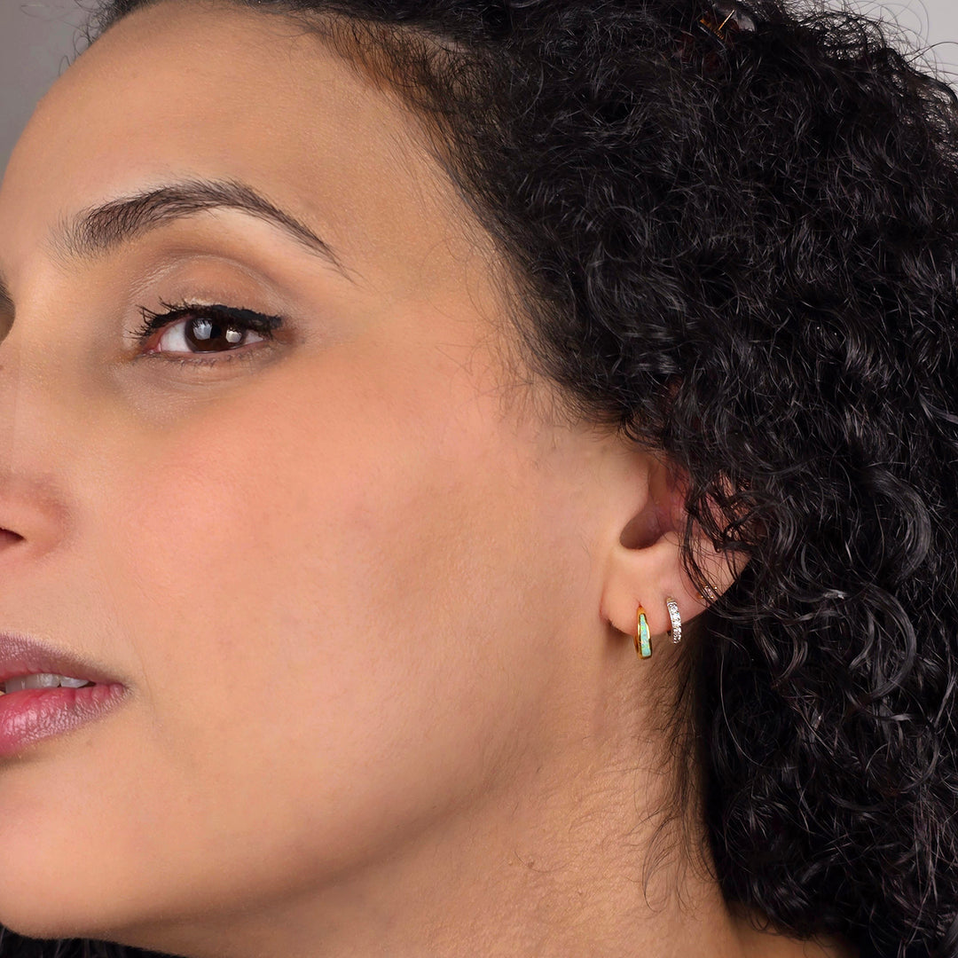 Minimalist Tapered Iiridescent Opal Gold Plated Hoop Earrings