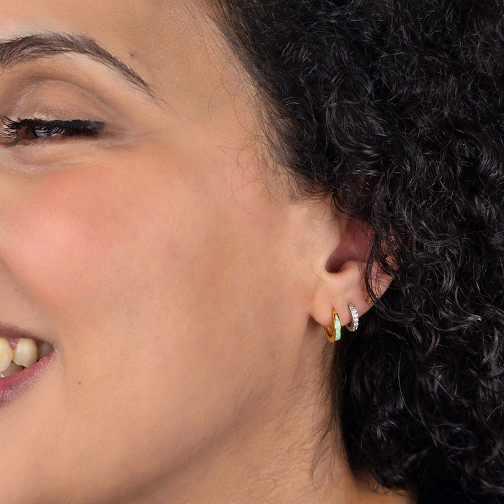 Minimalist Tapered Iiridescent Opal Gold Plated Hoop Earrings