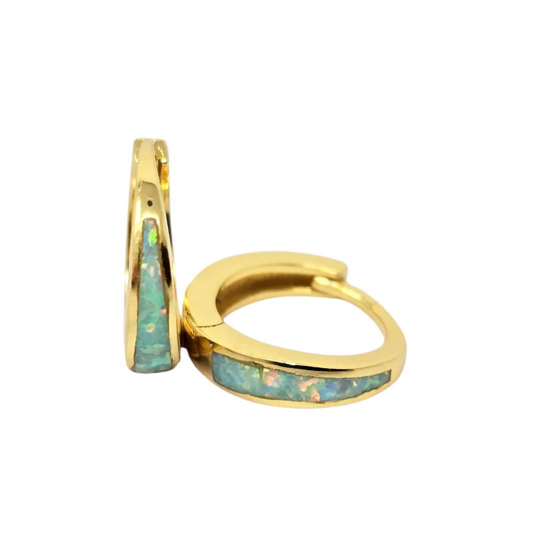 Minimalist Tapered Iiridescent Opal Gold Plated Hoop Earrings