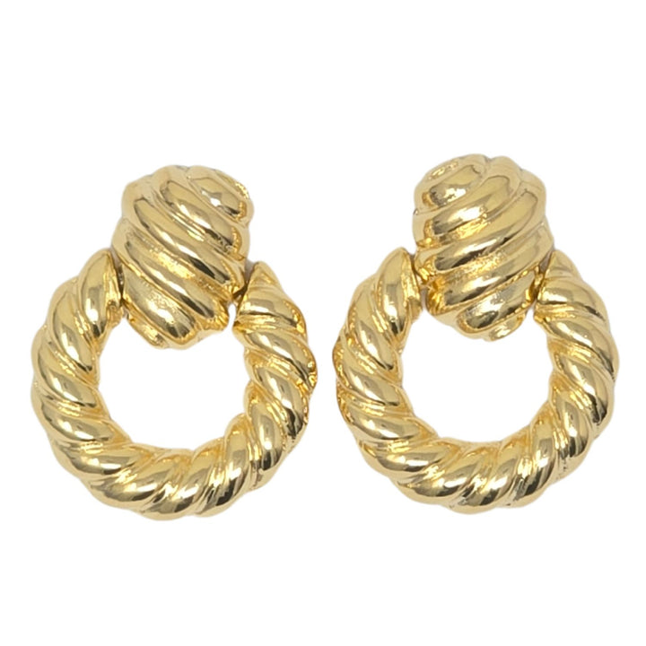 Chunky Croissant Textured Donut Dangle Gold Plated Earrings