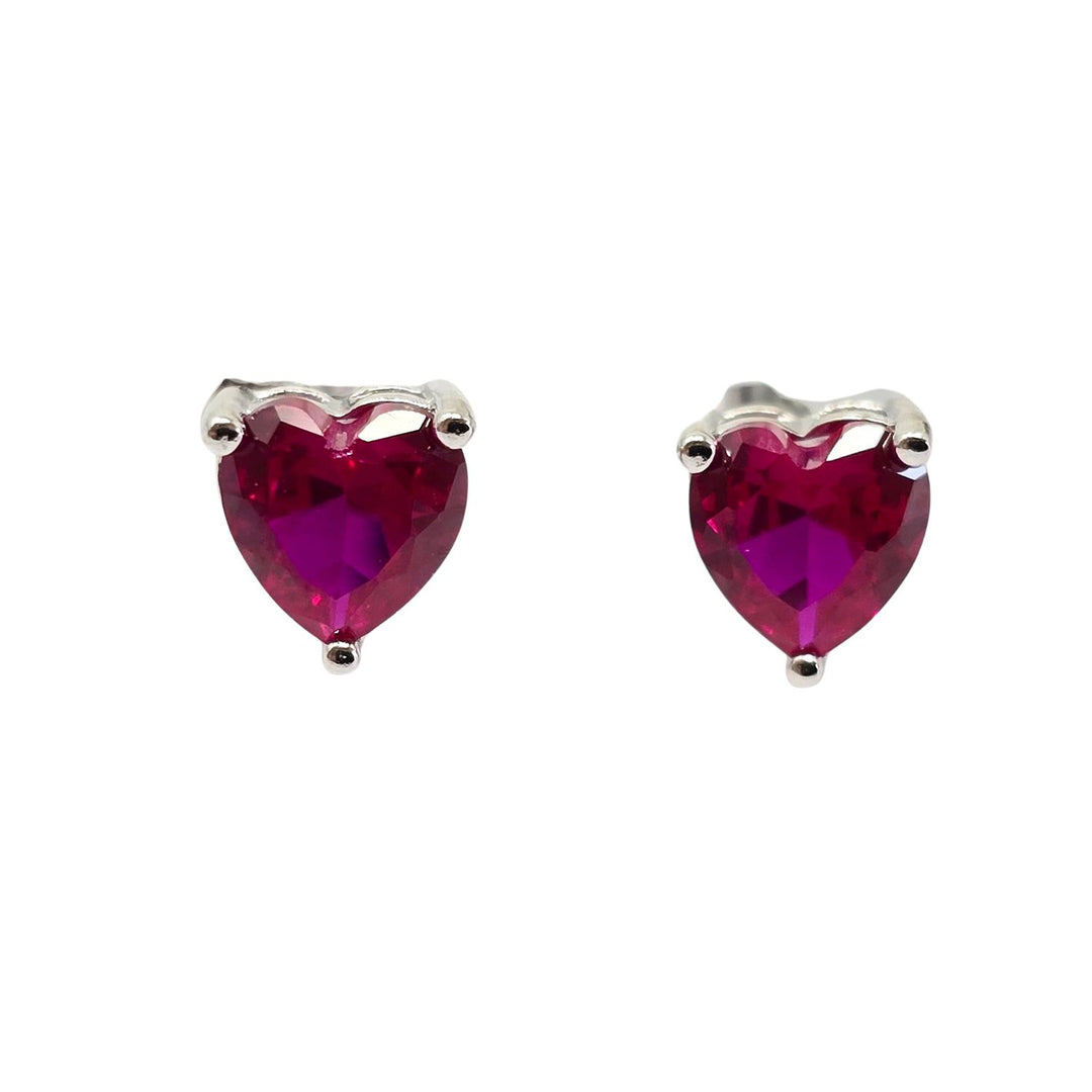 Ruby Heart Sterling Silver Stud Gemstone Earrings