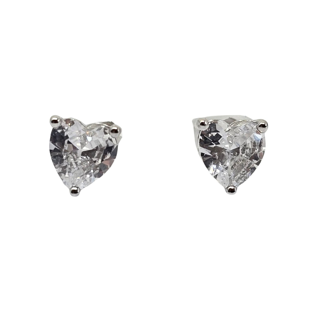 Diamond Heart Sterling Silver Stud Gemstone Earrings