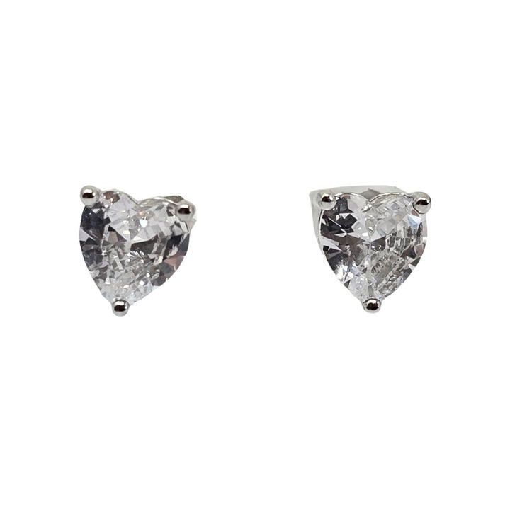 Diamond Heart Sterling Silver Stud Gemstone Earrings
