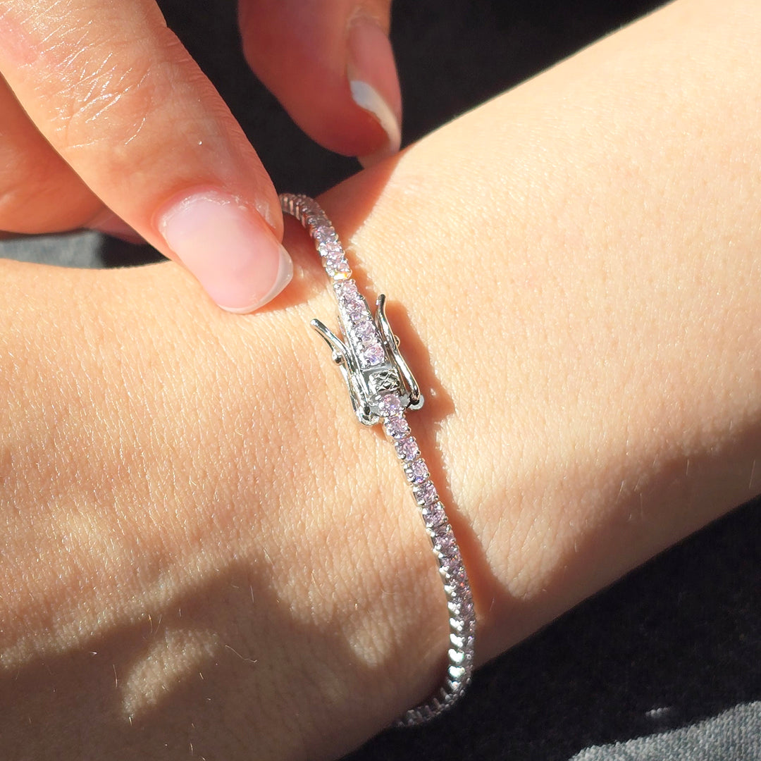 Pink Tourmaline Gemstone Silver Tennis Bracelet