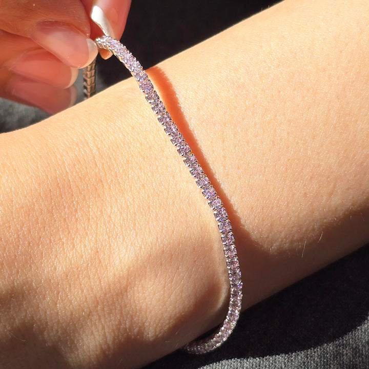 Pink Tourmaline Gemstone Silver Tennis Bracelet