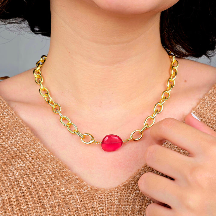 Pink Tourmaline October Birthstone Statement Pendant Necklace