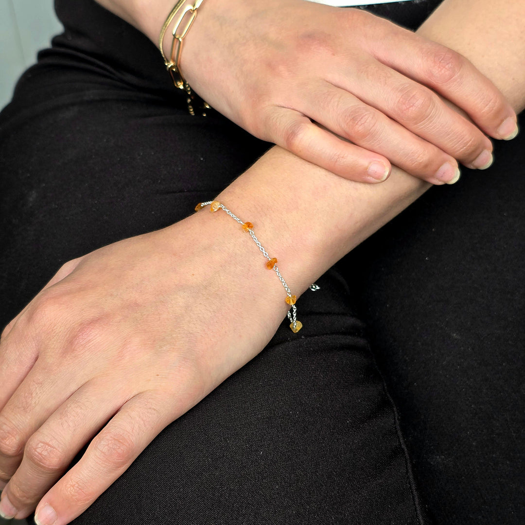 Raw Citrine Gemstone November Birthstone Sterling Silver Bracelet