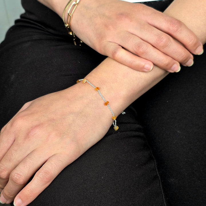 Raw Citrine Gemstone November Birthstone Sterling Silver Bracelet