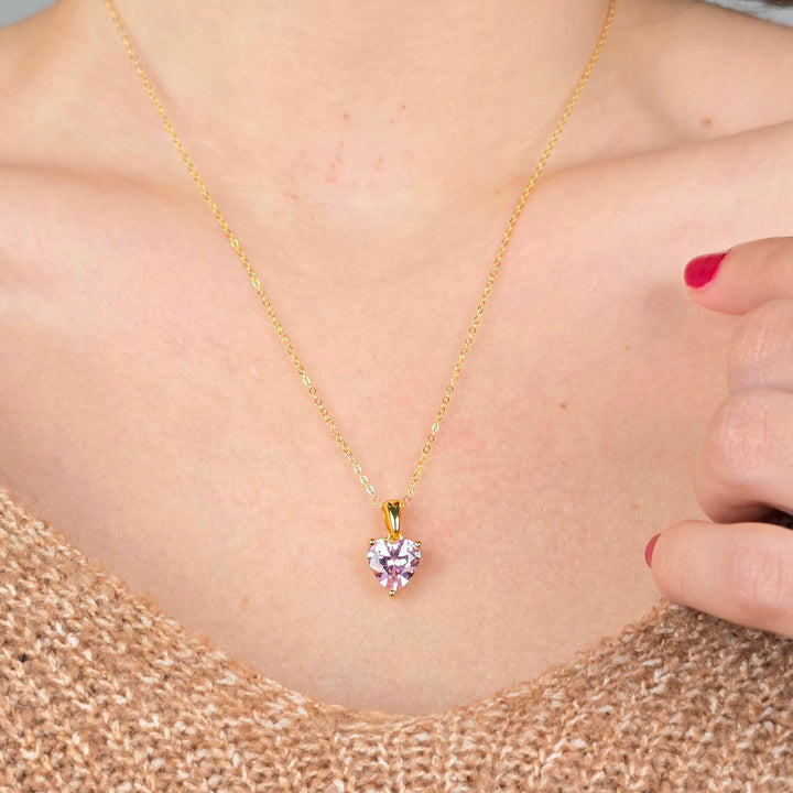 Rose Quartz October Birthstone Love Heart Necklace