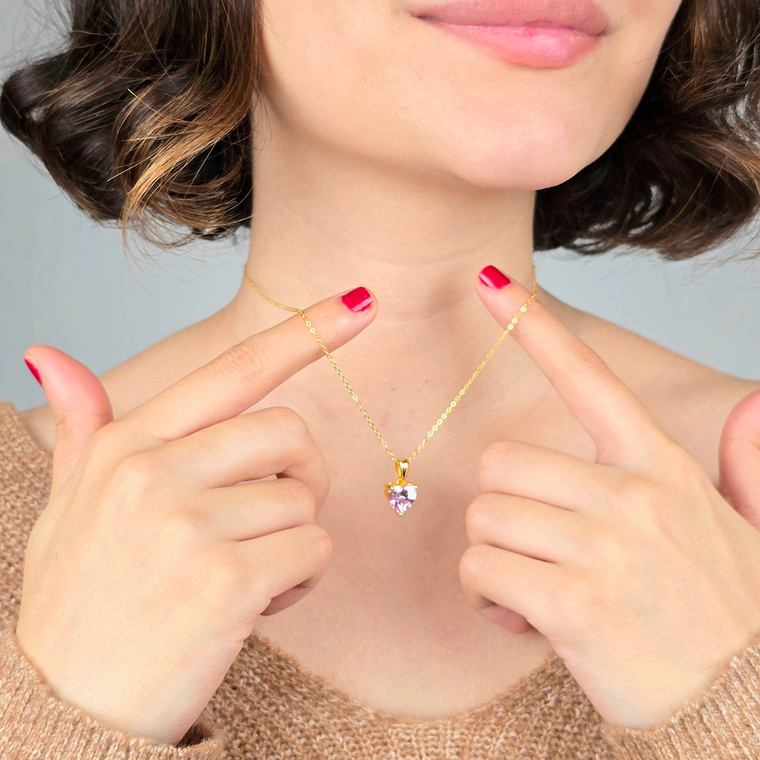Rose Quartz October Birthstone Love Heart Necklace