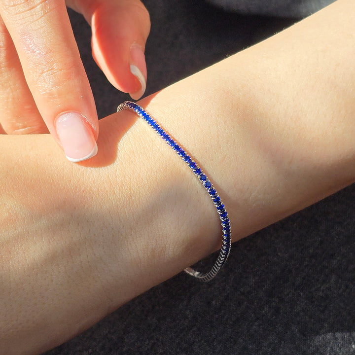 Sapphire Gemstone Sterling Silver Tennis Bracelet