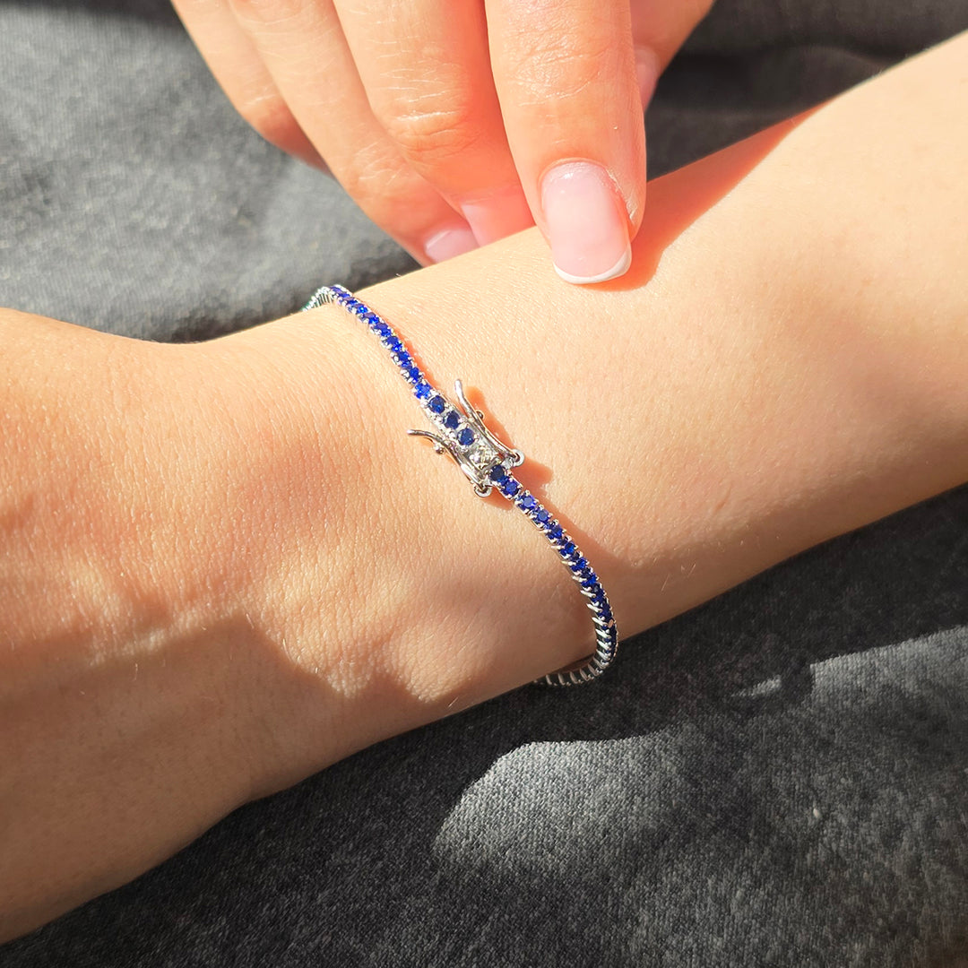Sapphire Gemstone Sterling Silver Tennis Bracelet
