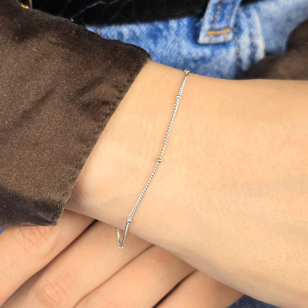 Silver Dainty Satellite Chain Stacking Bracelet