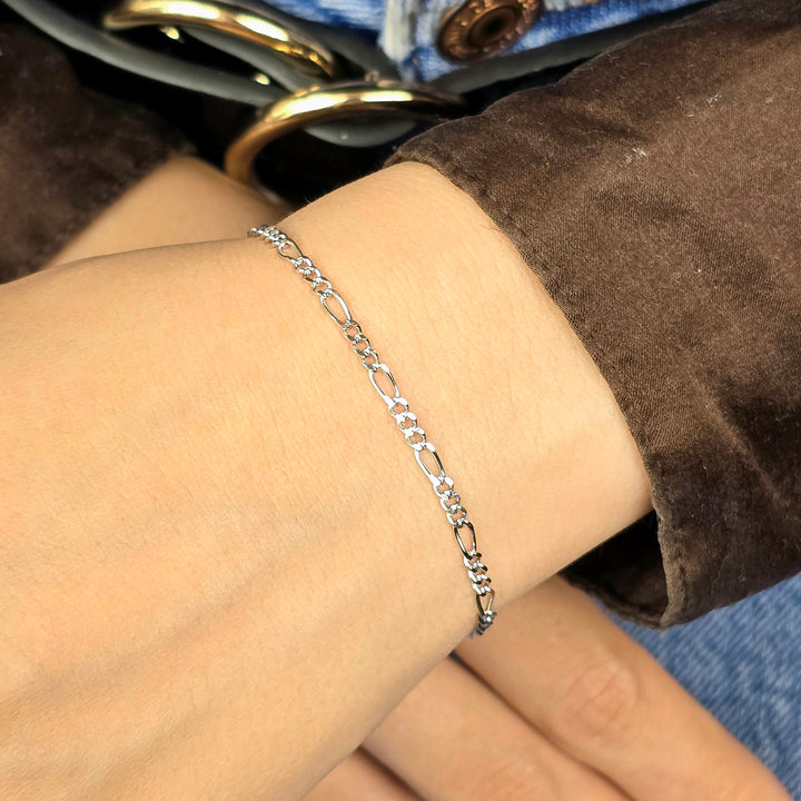 Silver Everyday Figaro Chain Stacking Bracelet