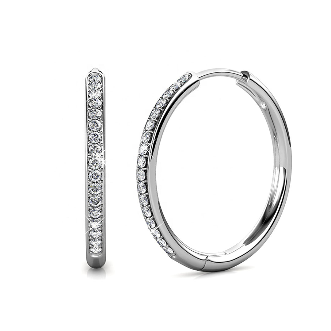 Round Hoop Silver Earrings With Certified Austrian Crystals