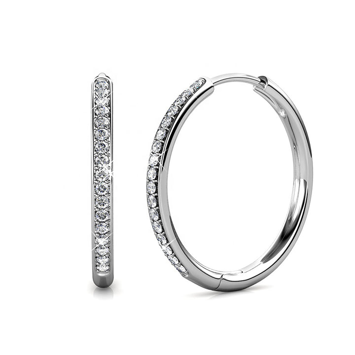 Round Hoop Silver Earrings With Certified Austrian Crystals