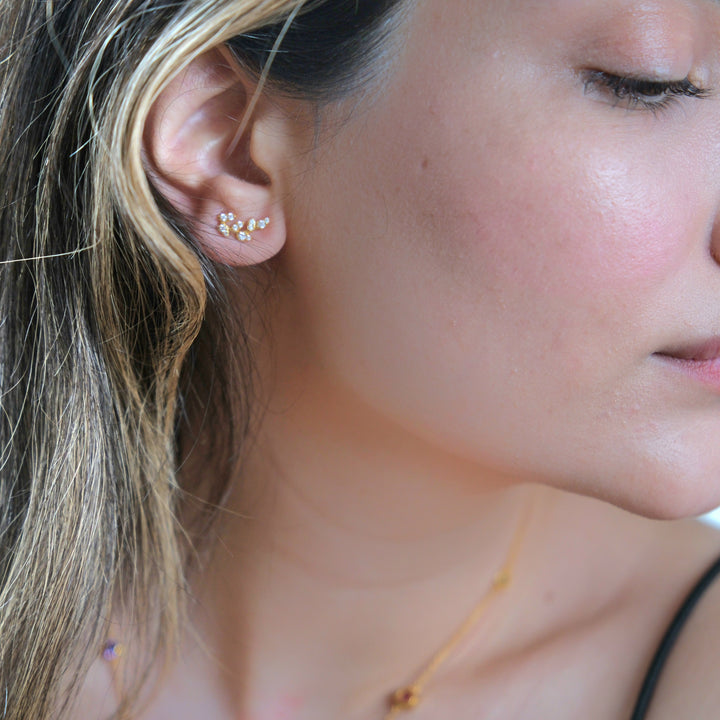 Sparkling Leaf Branch Gold Plated Stud Earrings