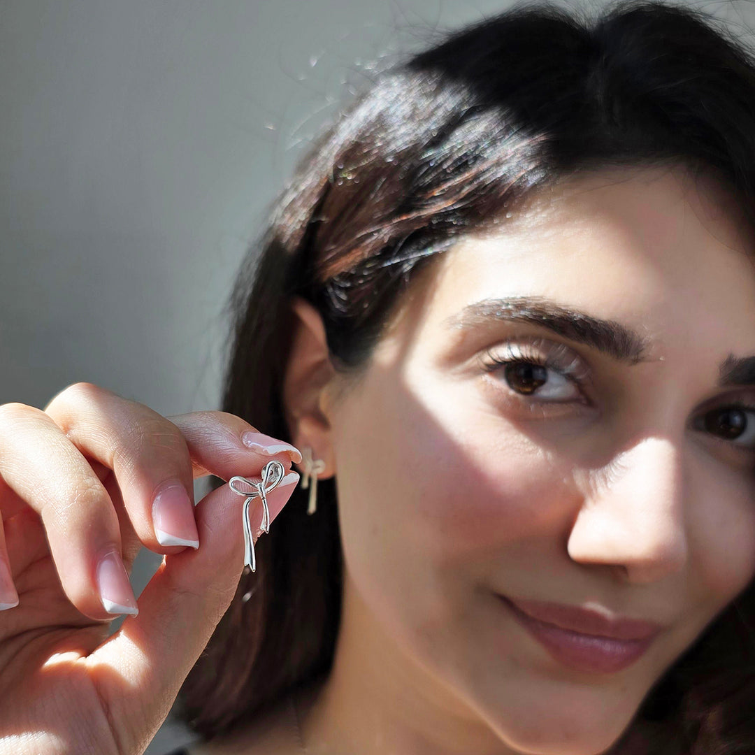 Sterling Silver Bow Tie Tassel Wedding Stud Earrings