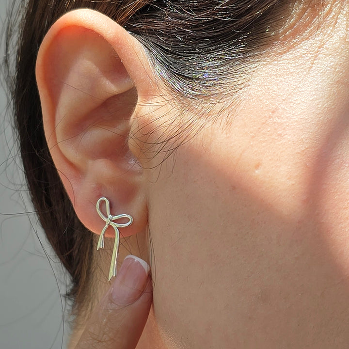 Sterling Silver Bow Tie Tassel Wedding Stud Earrings