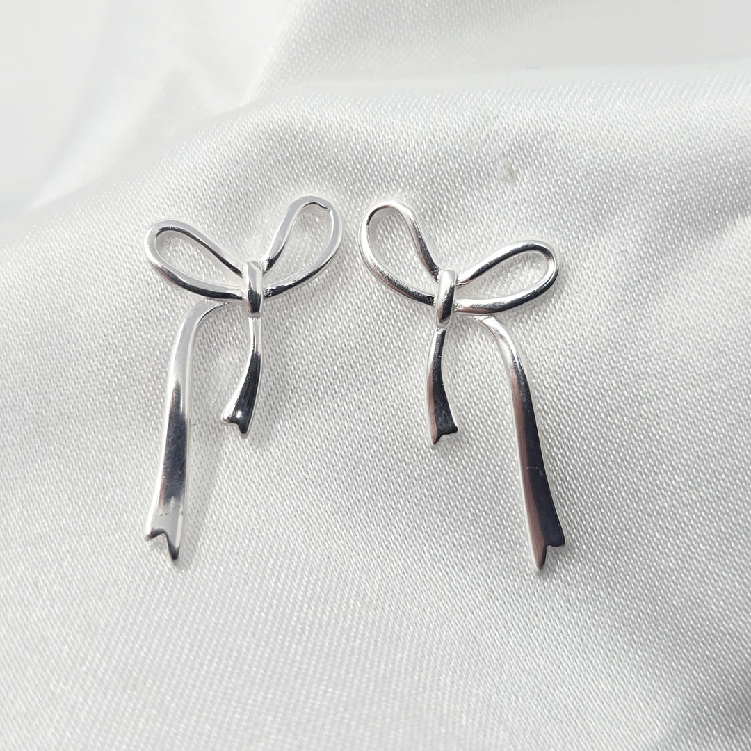 Sterling Silver Bow Tie Tassel Wedding Stud Earrings