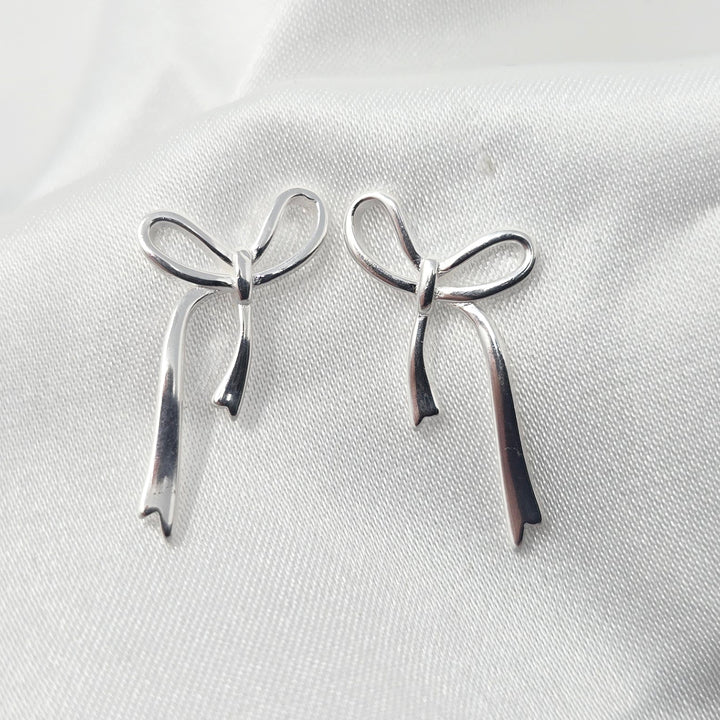 Sterling Silver Bow Tie Tassel Wedding Stud Earrings