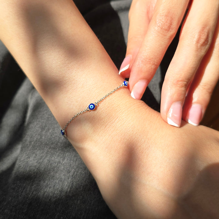 Turkish Blue Evil Eye Silver Charm Friendship Bracelet
