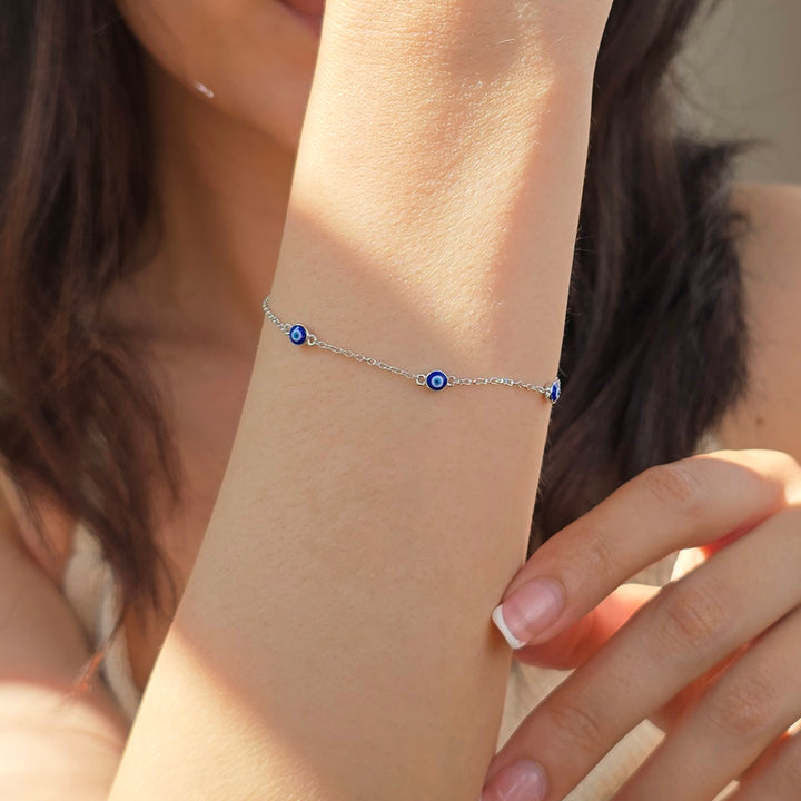 Turkish Blue Evil Eye Silver Charm Friendship Bracelet