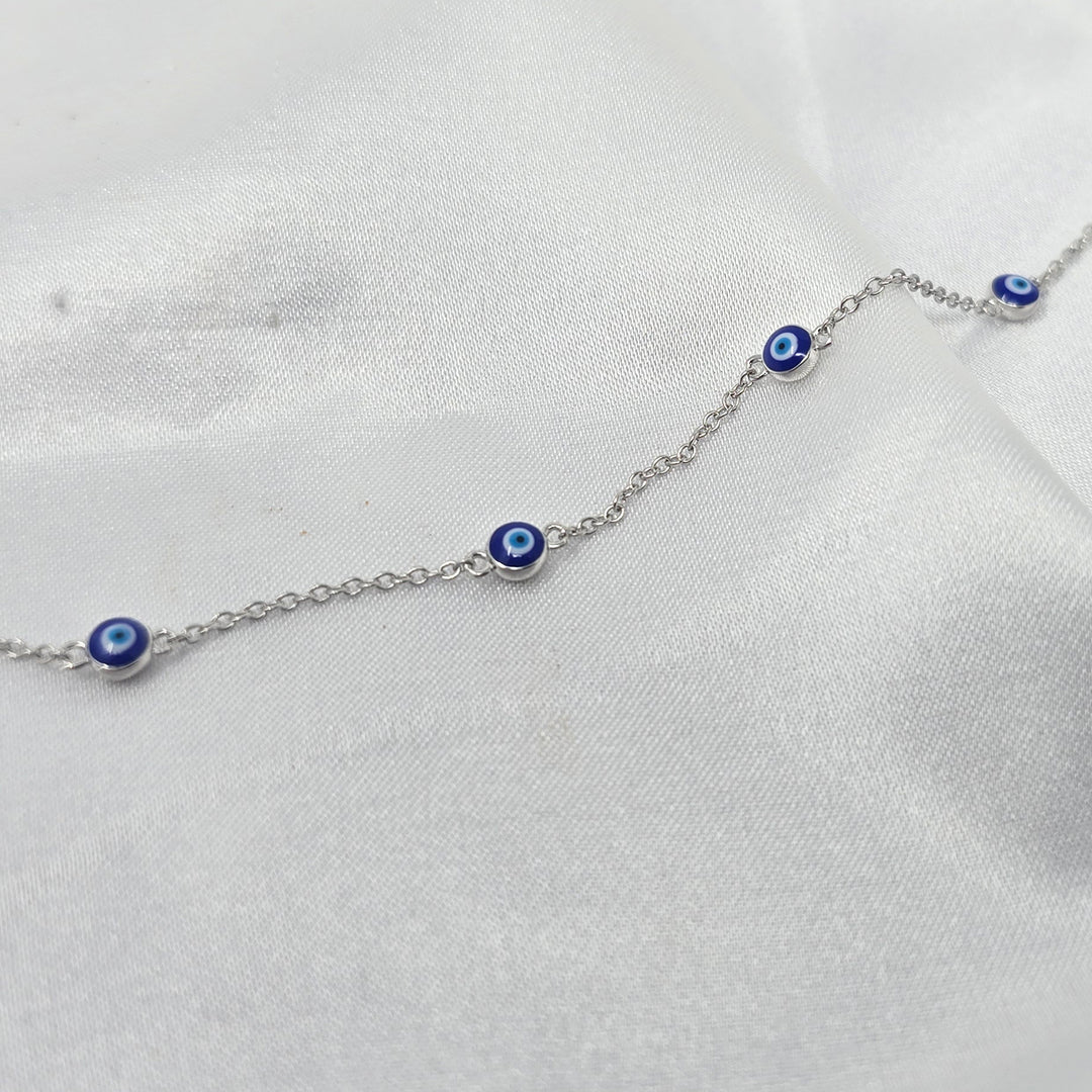 Turkish Blue Evil Eye Silver Charm Friendship Bracelet