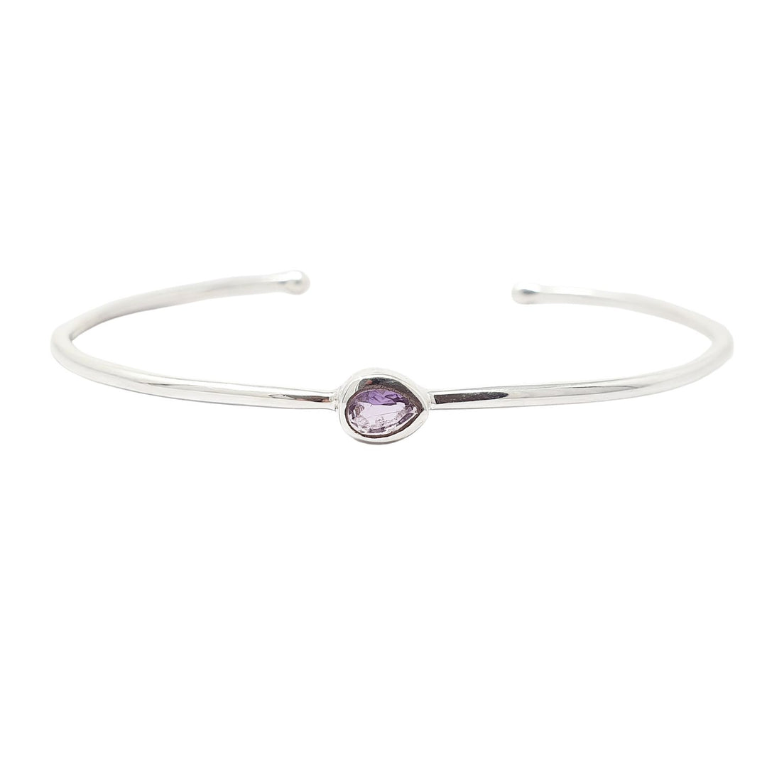 Minimalist Sterling Silver Amethyst February Birthstone Bangle Bracelet