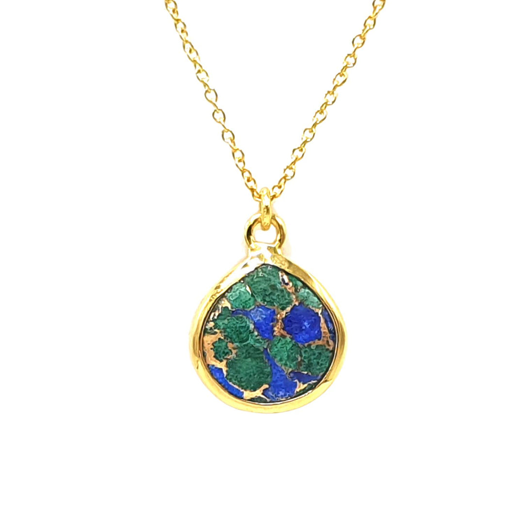 18ct Gold Vermeil Plated Azurite & Malachite Necklace