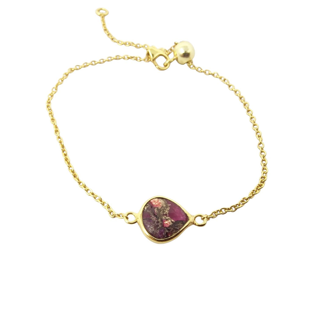 18ct Gold Plated Red Garnet Adjustable Bracelet