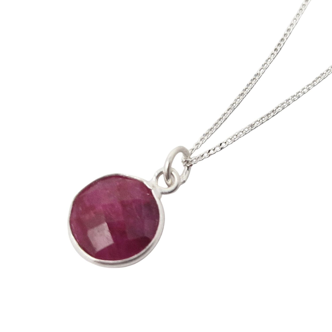 Sterling Silver Plated Round Ruby Necklace