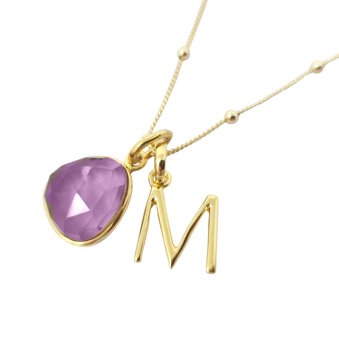 18ct Gold Plated Alexandrite June Birthstone Crystal Initial Necklace