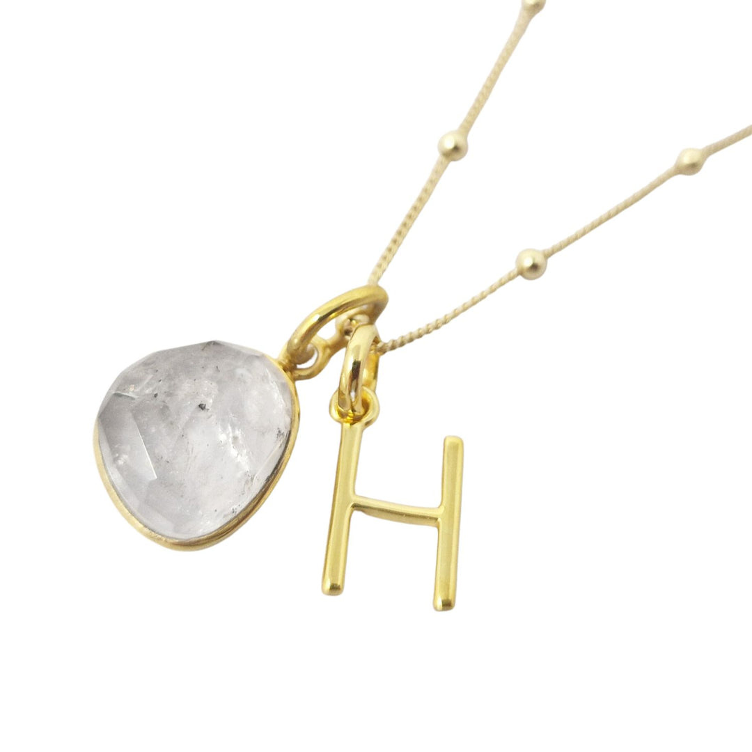 18ct Gold Vermeil Plated Herkimer Diamond Crystal Initial Necklace