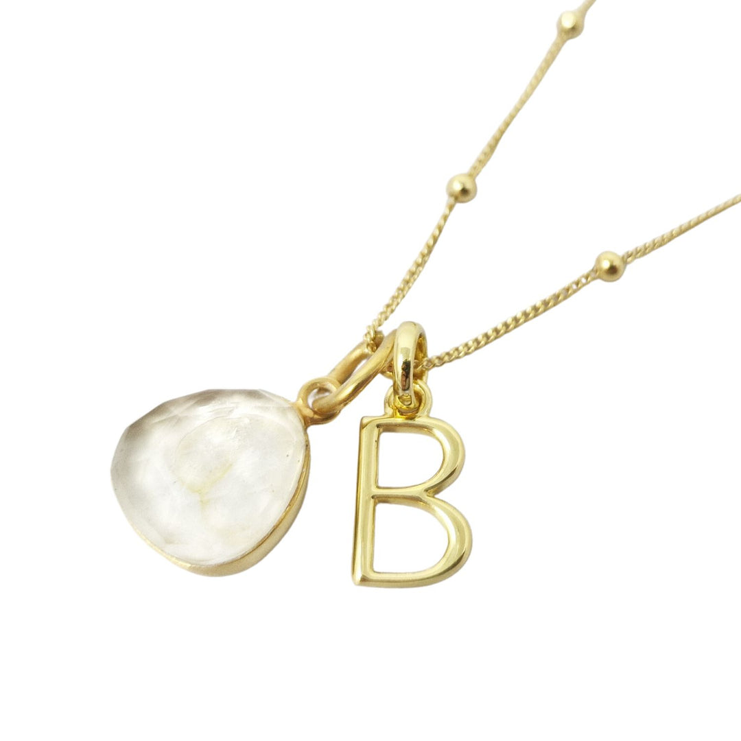 18ct Gold Plated White Topaz April Birthstone Initial Necklace