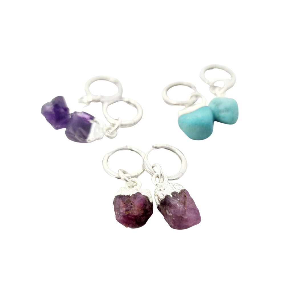 Birthstone Huggie Small Hoops Sterling Silver Earrings