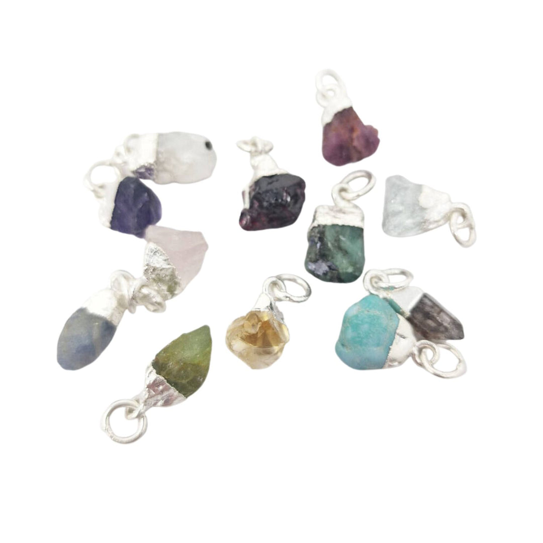 925 Sterling Silver Raw Birthstone Pendant Charms