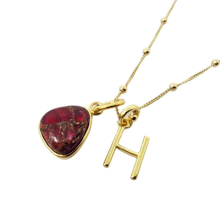 18ct Gold Vermeil Plated Garnet Initial Necklace